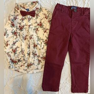 Old Navy Floral Button Down Bow Tie Shirt w/ Slim Fit Pants